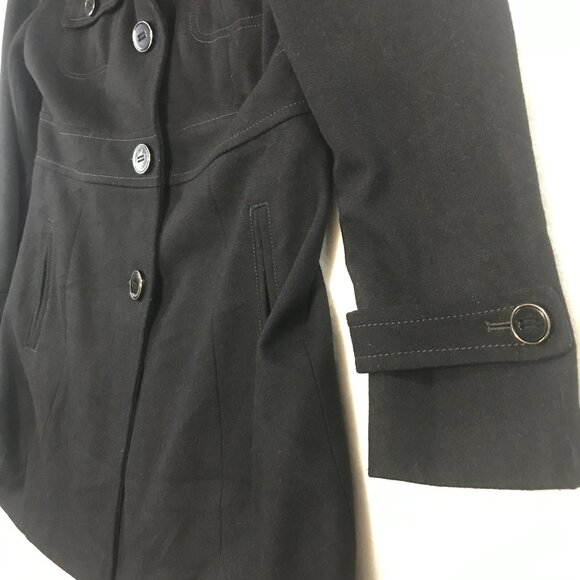 Kenneth Cole Reaction Women's Melton Wool Rayon Blend Pea Coat Noir Black Large - Picture 3 of 12